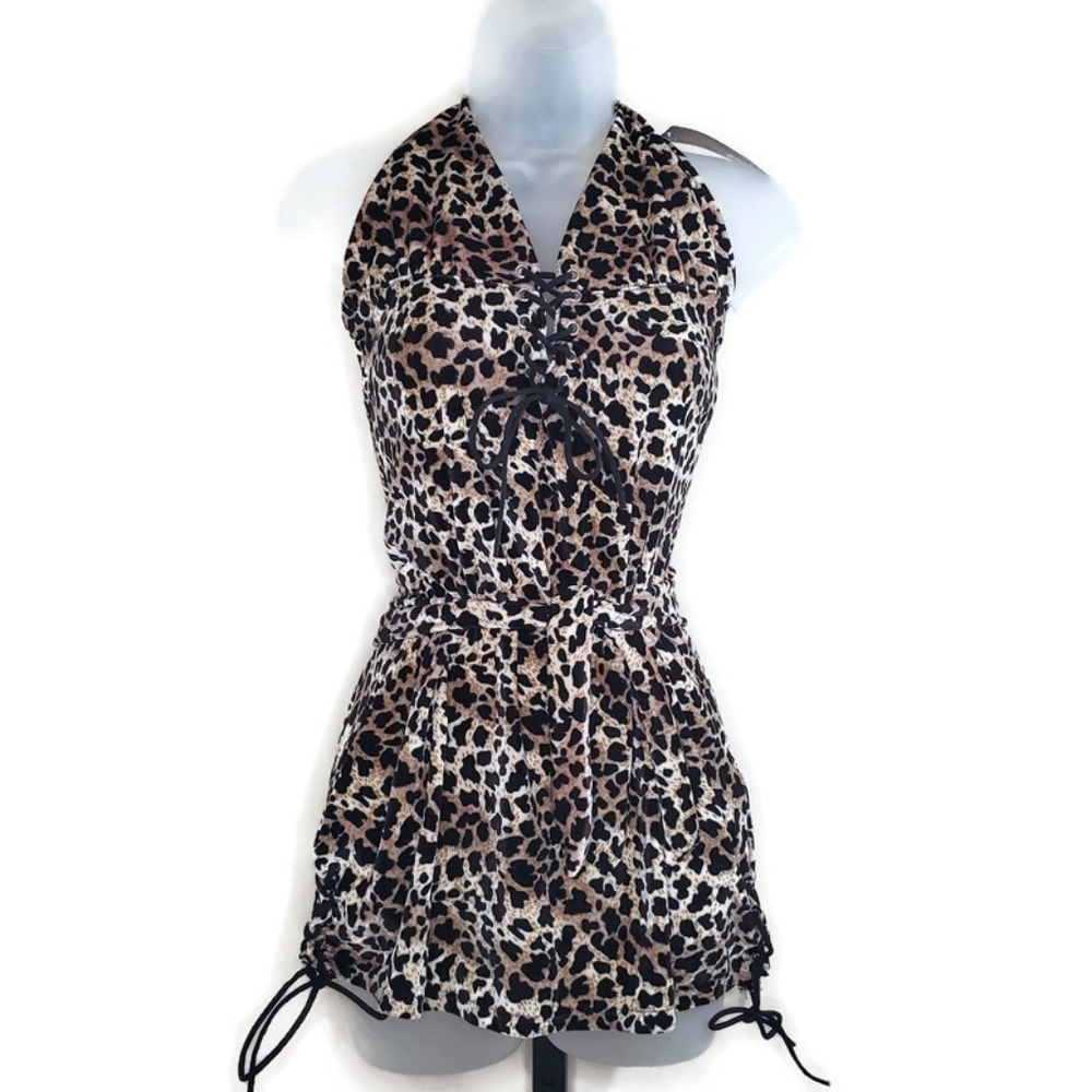 Panties Plus Leopard Print Costume Small Belt Halter Top Tie Side
